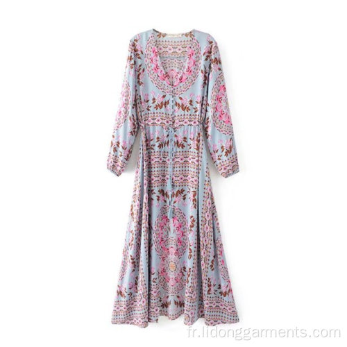 Longue robe pour les femmes Impression de fleur robe lâche